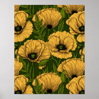 Yellow poppies on dark green