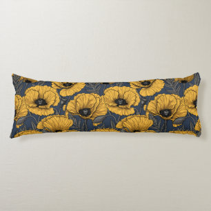 Yellow poppies on navy body pillow