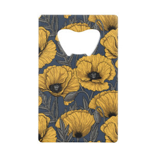 Yellow poppies on navy credit card bottle opener