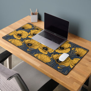 Yellow poppies on navy desk mat