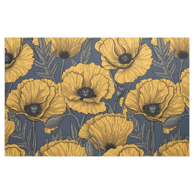 Yellow poppies on navy fabric (Fat Quarter)