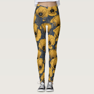 Yellow poppies on navy leggings