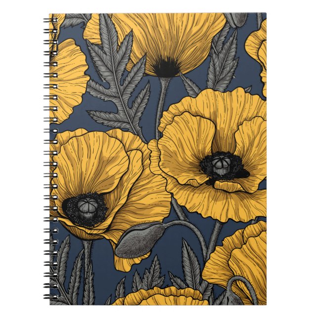 Yellow poppies on navy notebook (Front)