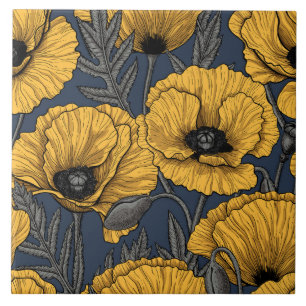Yellow poppies on navy tile