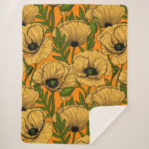 Yellow poppies sherpa blanket