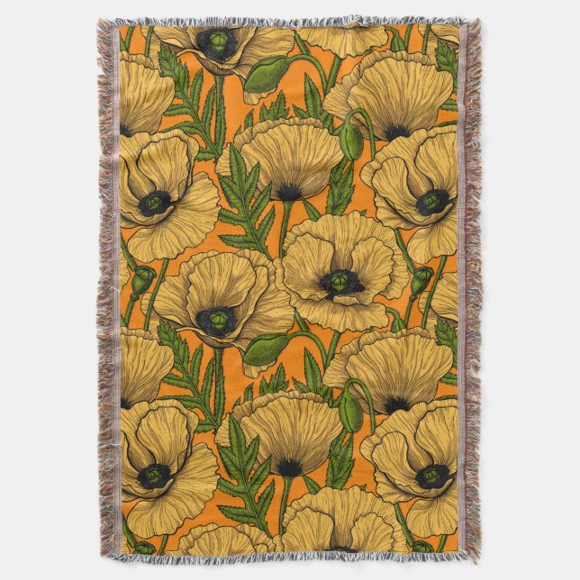 Yellow poppies throw blanket (Front Vertical)