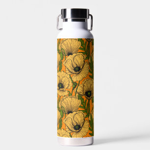 Yellow poppies water bottle