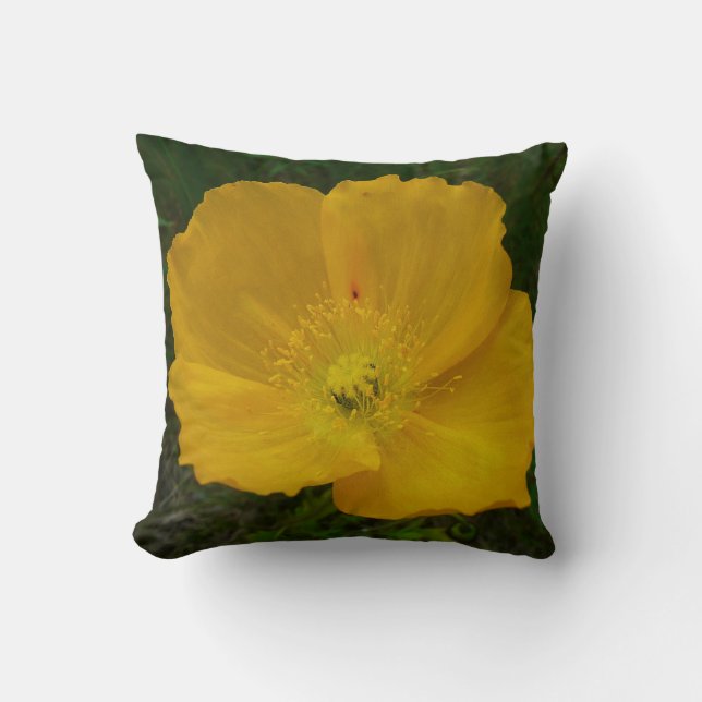 Yellow Poppy Alaskan Wildflower Floral Throw Pillow (Front)