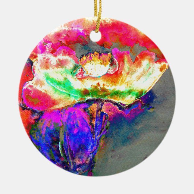 Yellow Poppy Ceramic Ornament (Front)
