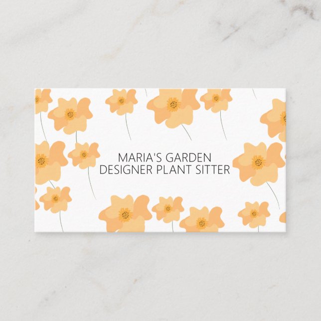 Yellow Poppy Floral Garden Plant Sitter Business Card (Front)