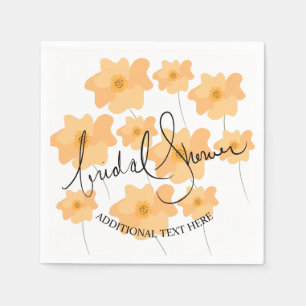 Yellow Poppy Floral Hand Drawn Bridal Shower Napkin