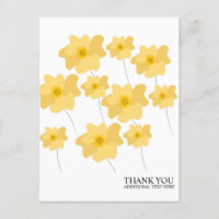 Yellow Poppy Floral Hand Drawn Thank You  Postcard