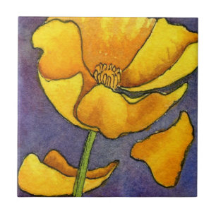 "Yellow Poppy" Kitchen Garden Ceramic Tile