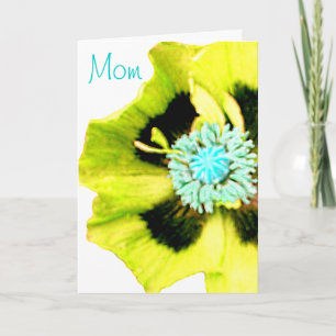 Yellow Poppy 'Mom' Mother's Day card white