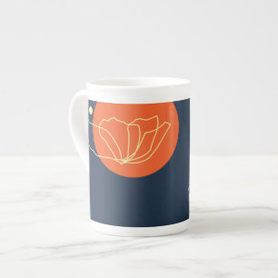Yellow Poppy Outline Bone China Mug