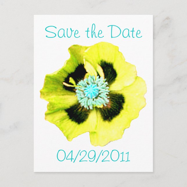 Yellow Poppy 'Save the Date' postcard white (Front)