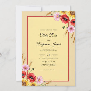 Yellow Poppy Sunflower Wedding Invitation