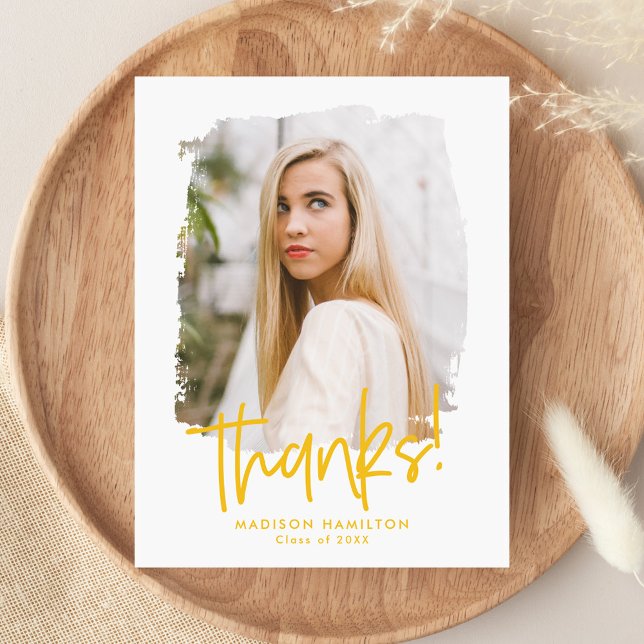 Yellow | Preppy Script Photo Graduation Thank You Postcard (Creator Uploaded)