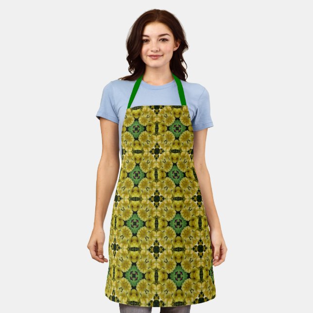 Yellow Primrose Flower Abstract Art   Apron (Worn)