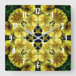 Yellow Primrose Flower Abstract Art Square Wall Clock