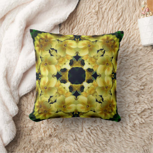 Yellow Primrose Flower Abstract Art Throw Pillow