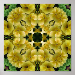 Yellow Primrose Flower Kaleidoscope Poster