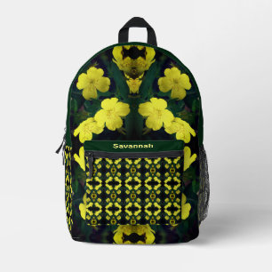 Yellow Primrose Flowers Abstract Personalized Printed Backpack