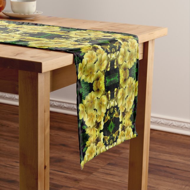 Yellow Primrose Spring Flowers Abstract Pattern  Short Table Runner (In Situ)