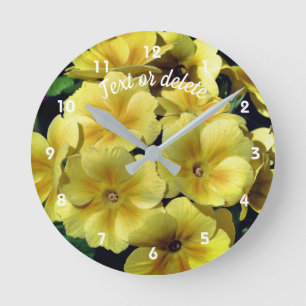 Yellow Primrose Spring Flowers Personalized Round Clock