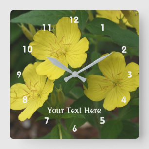 Yellow Primrose Spring Flowers Personalized Square Wall Clock