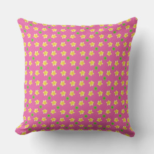 Yellow Primroses and Green Polka Dots on Pink Throw Pillow