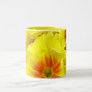 Yellow Primula in springtime Two-Tone Coffee Mug