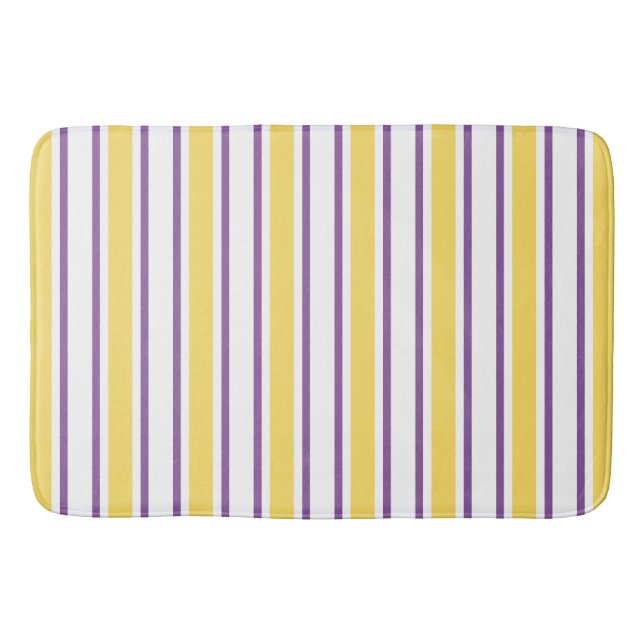 Yellow, purple and white candy stripes bath mat (Front)