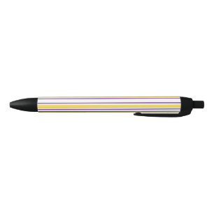 Yellow, purple and white candy stripes black ink pen
