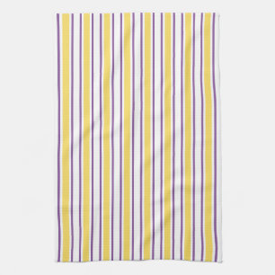 Yellow, purple and white candy stripes kitchen towel