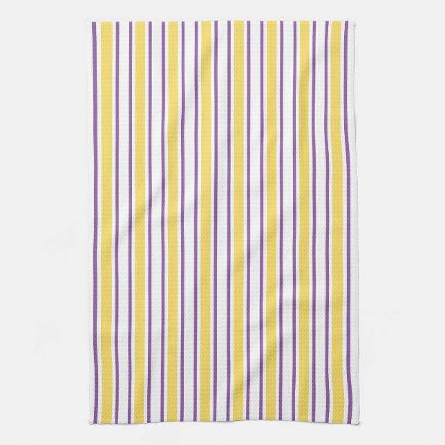 Yellow, purple and white candy stripes kitchen towel (Vertical)