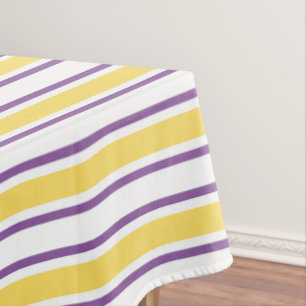 Yellow, purple and white candy stripes tablecloth