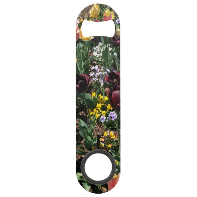 Yellow, Purple and White Floral Speed Bottle Opener (Front)