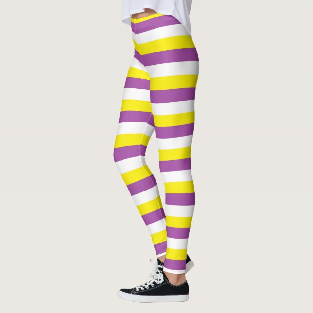 Yellow, Purple and White Stripes Leggings (Left)