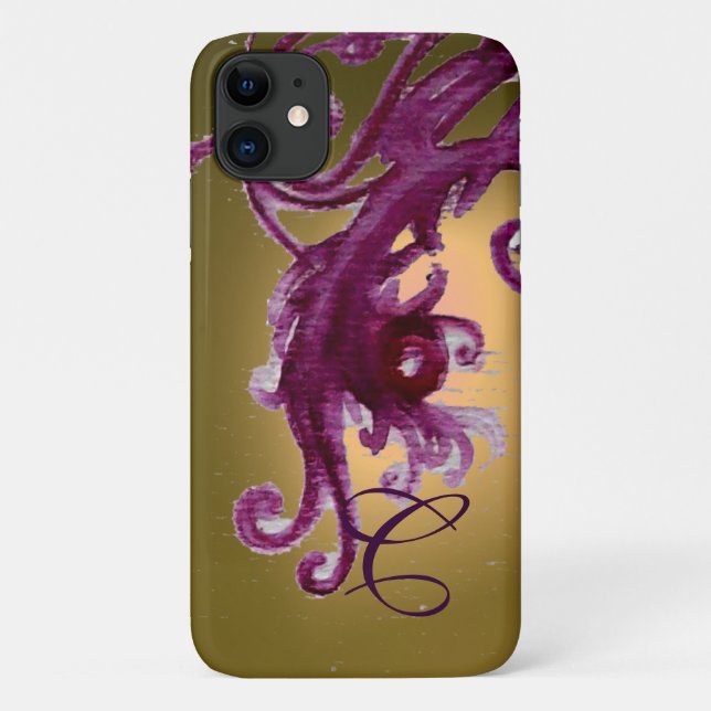 YELLOW PURPLE BERRIES AND FLORAL SWIRLS MONOGRAM  Case-Mate iPhone CASE (Back)