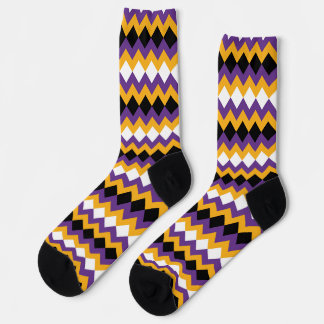 Yellow, Purple, Black and White Zigzag Chevron Socks