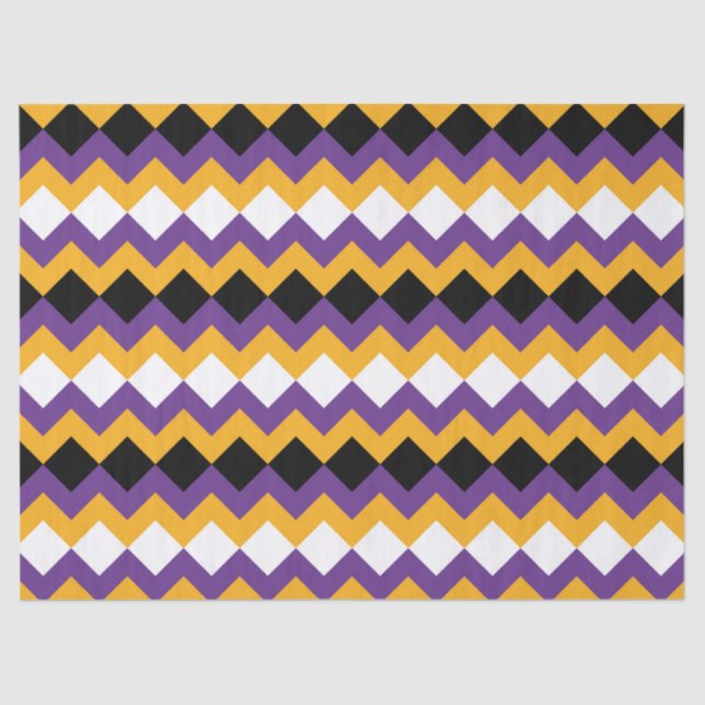 Yellow, Purple, Black and White Zigzag Chevron Tissue Paper (Front)