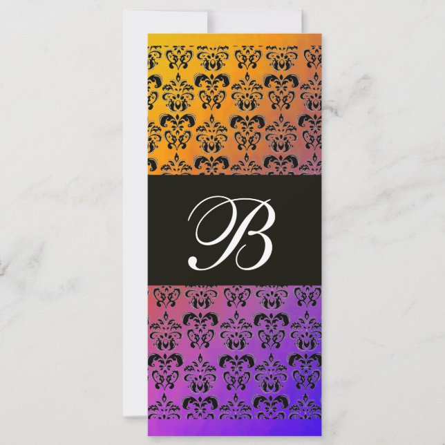 YELLOW PURPLE BLUE BLACK  DAMASK MONOGRAM ,white Invitation (Front)