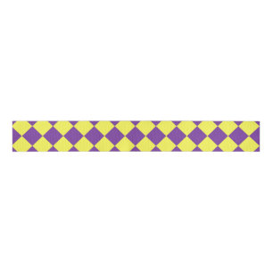 Yellow Purple Chequered Diamond Pattern Grosgrain Ribbon