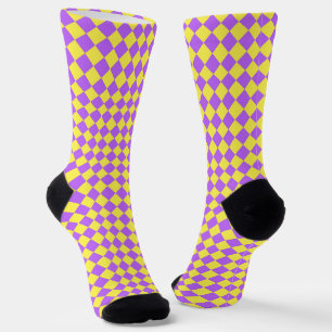 Yellow Purple Chequered Diamond Pattern Socks