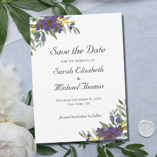 Yellow Purple Floral QR code Wedding Save the Date