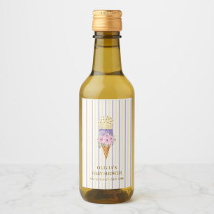 Yellow Purple Flower Scoop Ice Cream Baby Shower Wine Label
