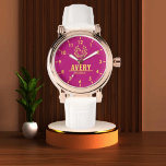 Yellow Purple gold vintage name monogram initials Watch<br><div class="desc">Yellow Purple gold vintage name monogram initials Personalized watch with your names. This watch can be customized by changing the text with the name of the loved one . It can be an ideal gift for newlyweds or for silver or golden wedding anniversaries. Monogram Watch Romantic Couple Gift His and...</div>
