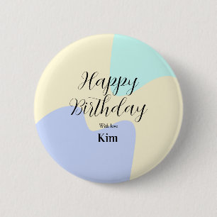 Yellow purple green happy birthday abstract pastel 2 inch round button