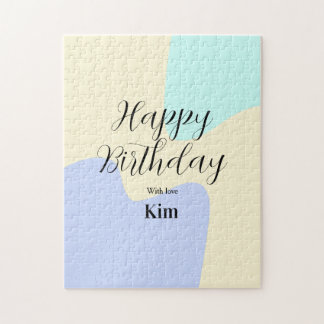 Yellow purple green happy birthday abstract pastel jigsaw puzzle